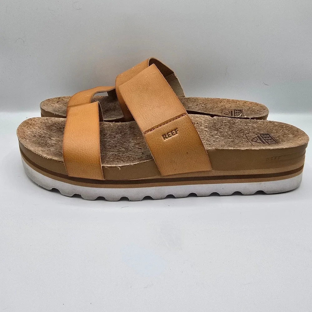 Reef Cushion Vista Hi Platform Women's Tan Cork Platform‎ Slide Sandals Size 11